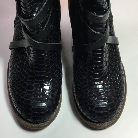 Freebird Baker Boots Black Leather Snakeskin Women's Size 9 Shoes Zip Biker - Picture 5 of 11